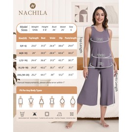 NACHILA Womens Pajamas-Viscose Made from Bamboo, Soft Racerback Tank Top Pajama Set Sleeveless Sleepwear Capri Pants Pjs Black L