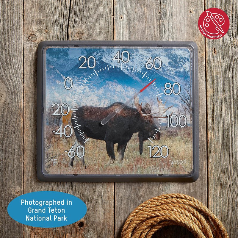 Taylor Nature Series Moose Indoor Outdoor Dial Thermometer, Easy to