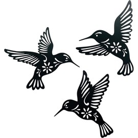 3 Pieces Metal Hummingbird Wall Art Decor, Hollow Out Iron Bird Sculpture, Indoor & Outdoor Wall Hanging Figurines for Garden, Living Room, Bedroom (Black)