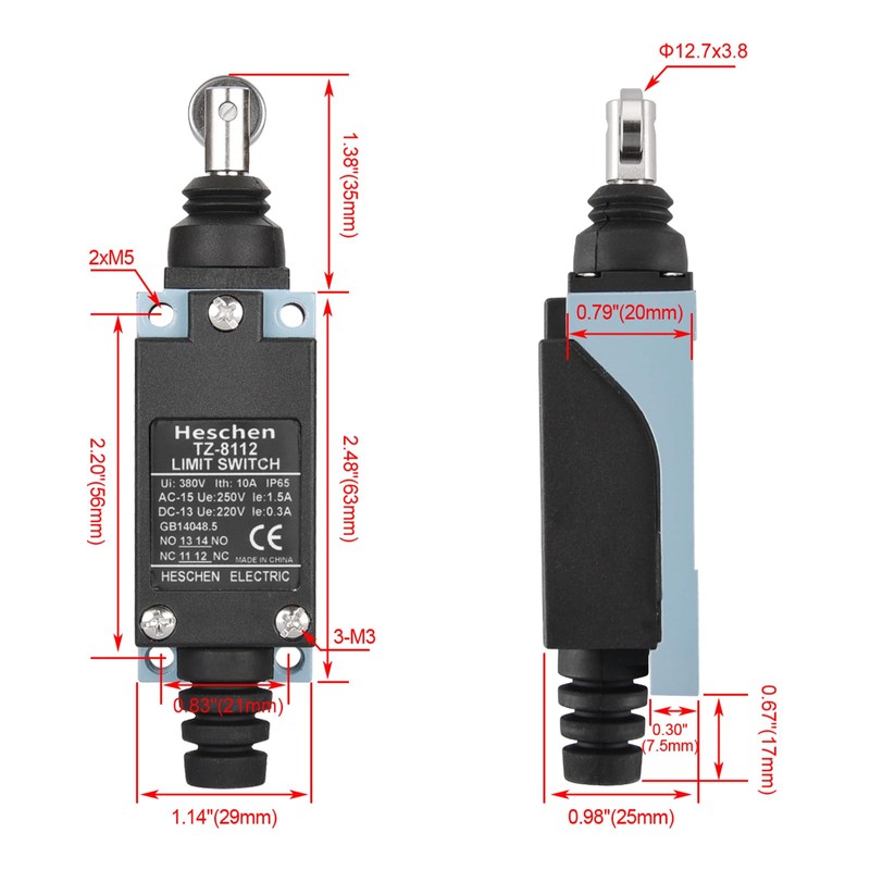 Heschen Limit switch TZ-8112 Micro Switches Parallel Roller Plunger Enclosed