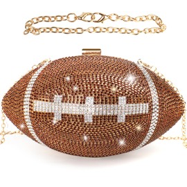 LADIHAB Football Purse Rhinestone Sparkly Glitter Clutch Purses for Women Evening Bling Bag Crystal Rugby Ball Shaped Novelty Purse for Party,Brown