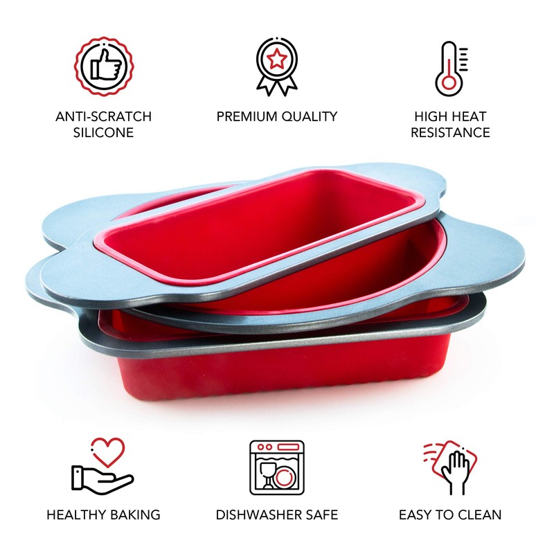Boxiki Kitchen Silicone Baking Pans Set. 3 PCS Professional Silicone