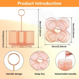 360° Rotating Utensil Caddy 4 Compartment Metal Mesh Utensil Organizer with Handle, Multifunctional Cutlery Storage Holder Portable Flatware Organizer for Kitchen Picnic Office(with handle)