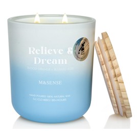 M&SENSE Blood Orange & Blushed Rose Aromatherapy Candle for Stress Relief & Relaxation, 14.1oz 80-Hour Long-Lasting Highly Scented Non Toxic Candle, Natural Soy Wax Spiritual Healing Gift for Women