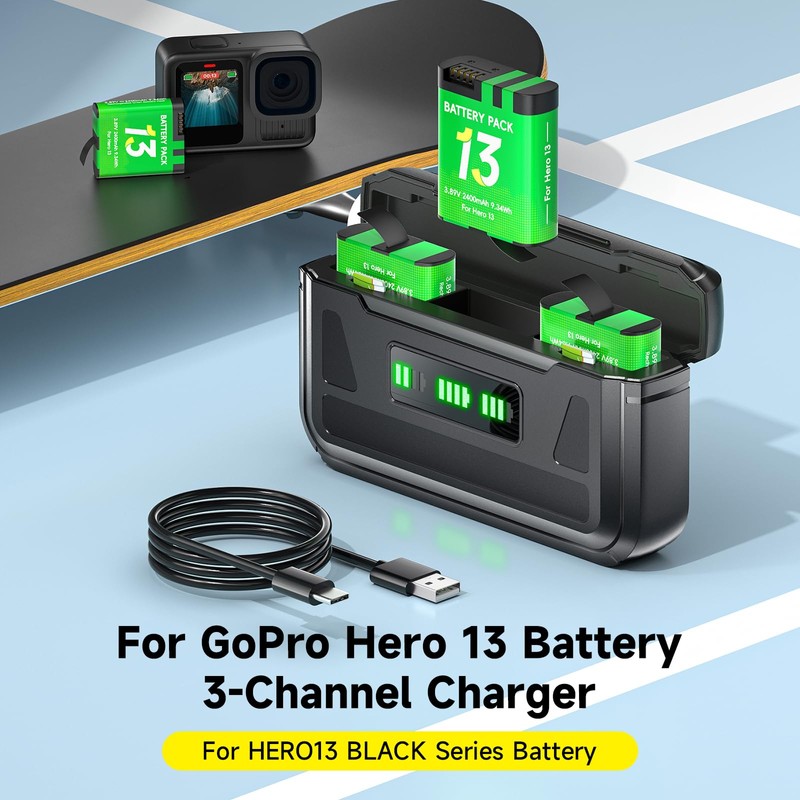 Enduro Battery Charger for GoPro Hero 13, Mission 1, Mission