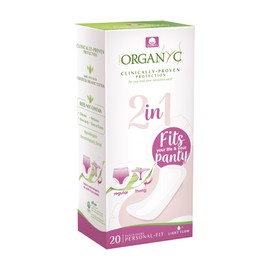 Organyc 100% Certified Organic Cotton 2 in 1 Panty Liners for Women Fits Thong or Regular Underwear, Light Flow, 20 Count
