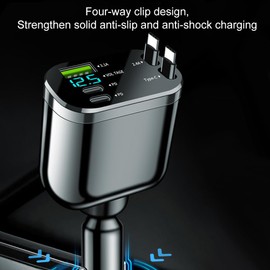 TECHNOPLAY Retractable TRUCK SUV CAR Charger 5 in 1 PD Fast Charger Adapter with Dual Cables and Voltage Display USB/USB-C Ports Compatible with i-Phones 16/15/14/13/12/Saamsungs 25/24/23/22/I-pads