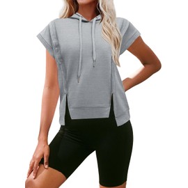 MIHOLL Womens Summer Hoodies Cropped 2024 Sweatshirts Crop Top For Loose Fit Short Sleeve Athletic Gym 2024 Light Gray Medium