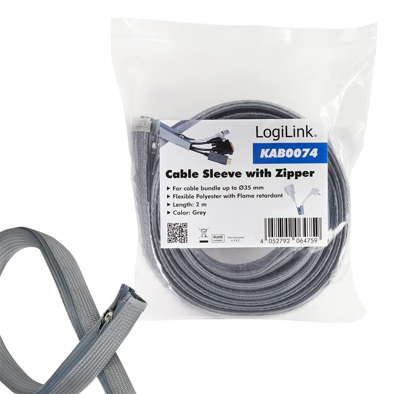 LogiLink KAB0074 Cable Sleeve with Zip for Protection of Cables