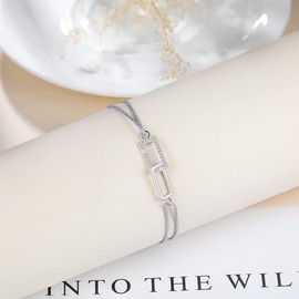 VANSZA Women's Bracelet, Bracelet 925 Sterling Silver Sparkling Cubic Zirconia Stones Bracelet Cord, Bracelets for Women, Girls, Nylon Sterling Silver, Cubic Zirconia