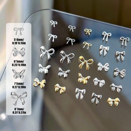 3D Bow Nail Charms, 150 Pcs Small Bow Nail Art Charms Gems Gold Silver Metal Bowknot Butterfly Nail Art Decorations Nail Jewels for Women Girls Manicure Supplies