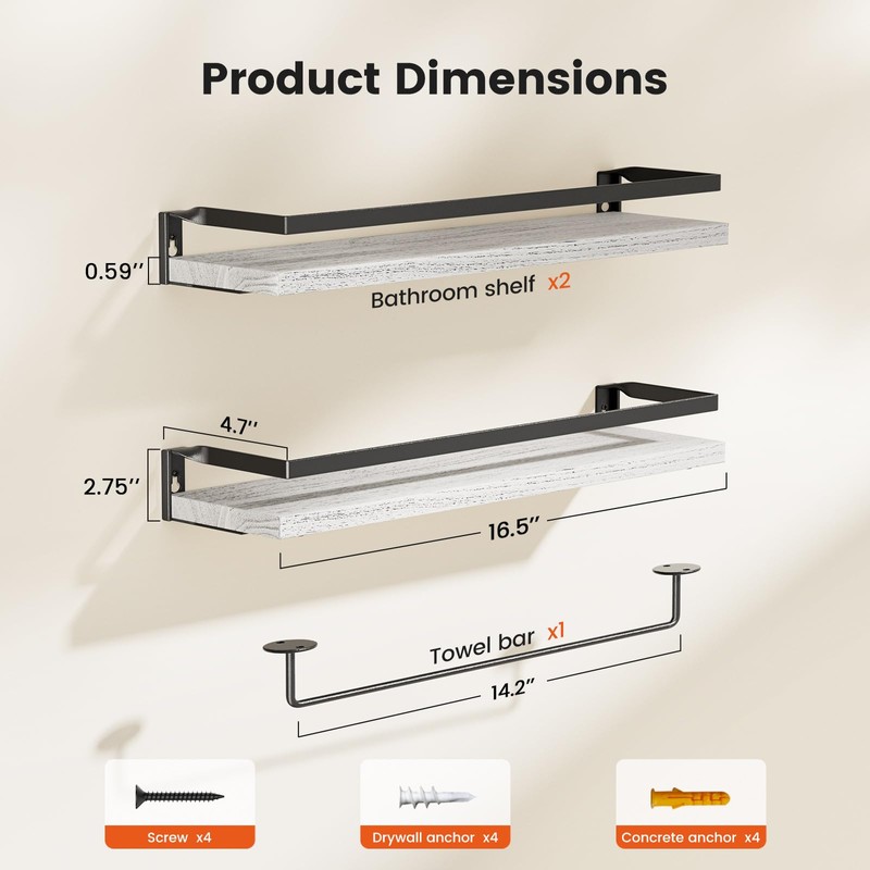 AMADA HOMEFURNISHING Bathroom Shelves with Towel Bar, Floating Shelves, Wall