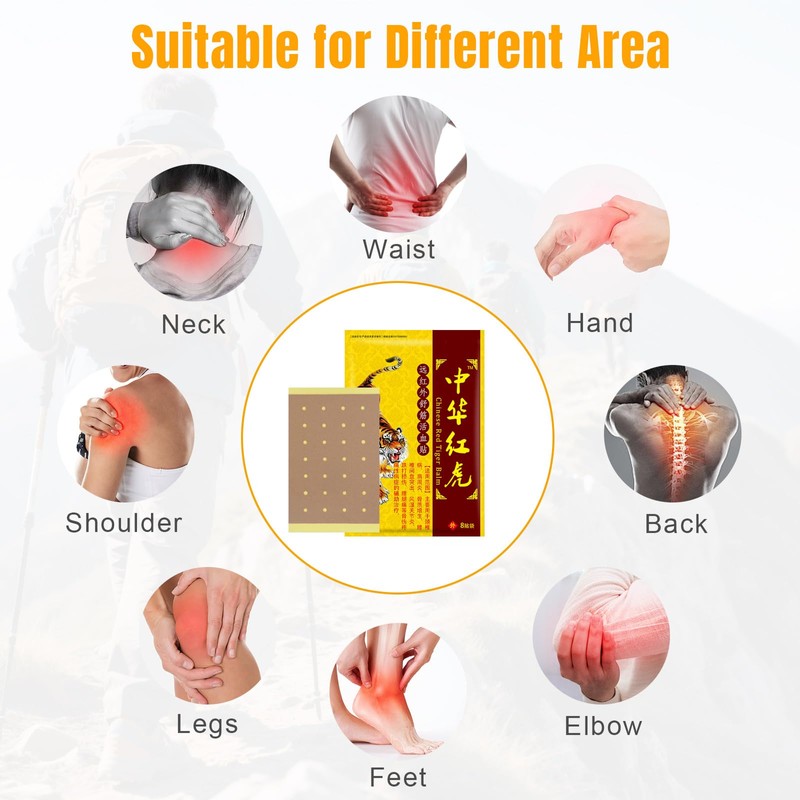 Tiger Heat Patches 32 Pieces, Chinese Red Plaster for Back,