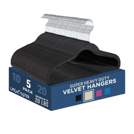 Lifemaster Velvet Clothes Hangers – with 360 Degree Swivel Hook and Non-Slip Shoulder Notch, Holds Up to 10 lbs, Heavy Duty Hanger Set, for Organizing Suit, Dress, Coat, and Clothes, Pack of 5, Black