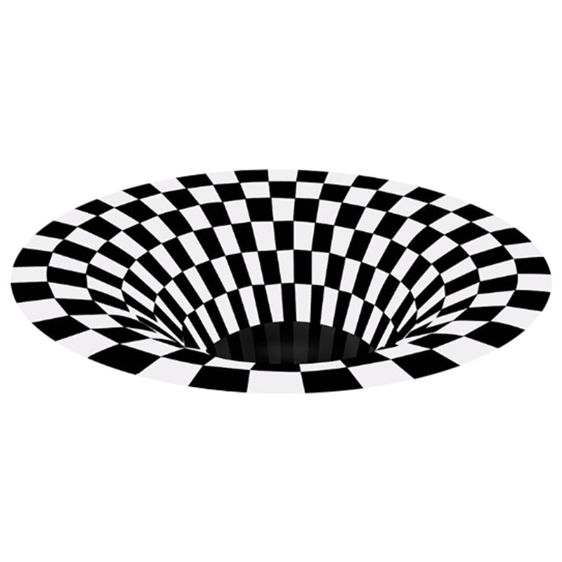 Round Black White Grid Carpet 3D Vortex Room Bedroom Anti