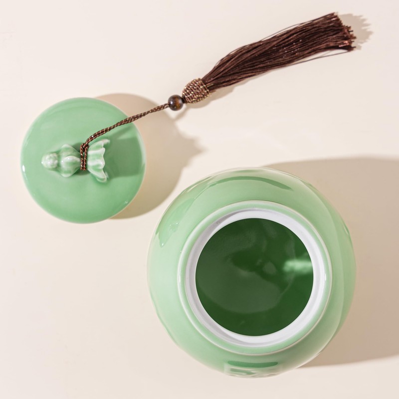 SILINE Genuine Longquan Celadon Airtight Container 20 oz/600ml,Green Porcelain Loose