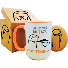 Taza Grande 15 Oz Flork Deformito Caja Y Portatazas De Lujo (No toques mi taza)