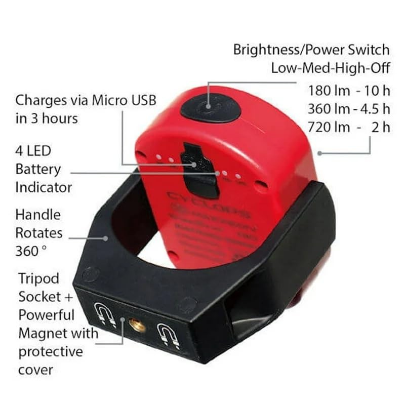 MAXXEON MXN00810 Cyclops WorkStar Rechargeable Work Light, 720 Lumens, Red