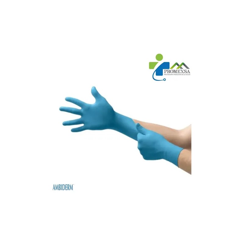 Guantes descartables antideslizantes Ambiderm, azul talle CH de Nitrilo Soft