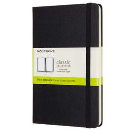 Moleskine Classic Notebook, Hard Cover, Medium (4.5" x 7") Plain/Blank, Black, 208 Pages