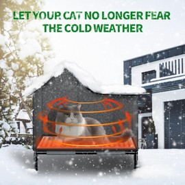 Heated Cat House,Removable Weatherproof Cat Houses for Outdoor Cats with Heating Pad (Gray, Medium)