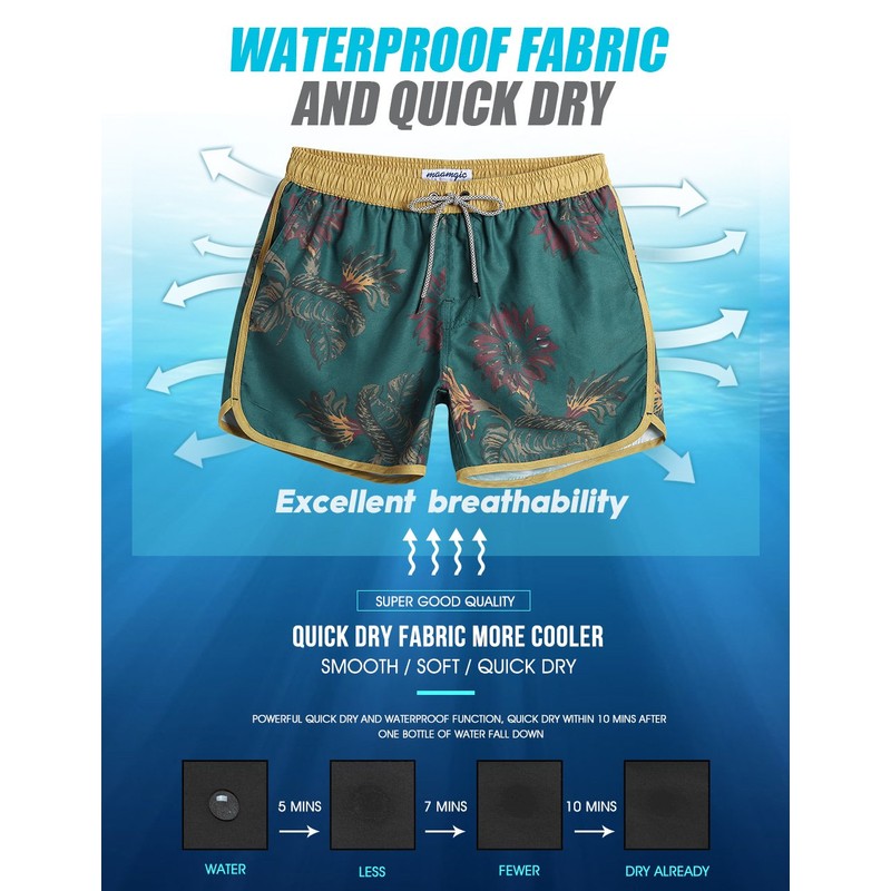 MaaMgic Mens Boys Vintage Swim Trunks with Mesh Lining Quick