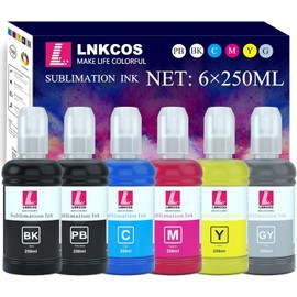 LNKCOS 6×250ML Sublimation Ink Compatible for EcoTank ET-8500 ET-8550 Printers (6 Color, BK PB C M Y K Grey)