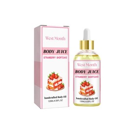 West&Month "Body Juice" Strawberry Shortcake Scented Body Oil - Moisturizing Body Oil with Strawberry Extract, Jojoba & Coconut Oil, Handcrafted Formula