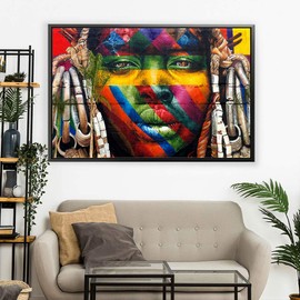 Eduardo Kobra African Graffiti Wall Canvas Art Home Decor (36in x 24in Modern Black Framed)