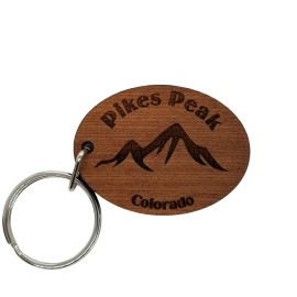 Happy Wood Products Pikes Peak Keychain Colorado Mountains Wood Keyring Souvenir CO Ski Resort