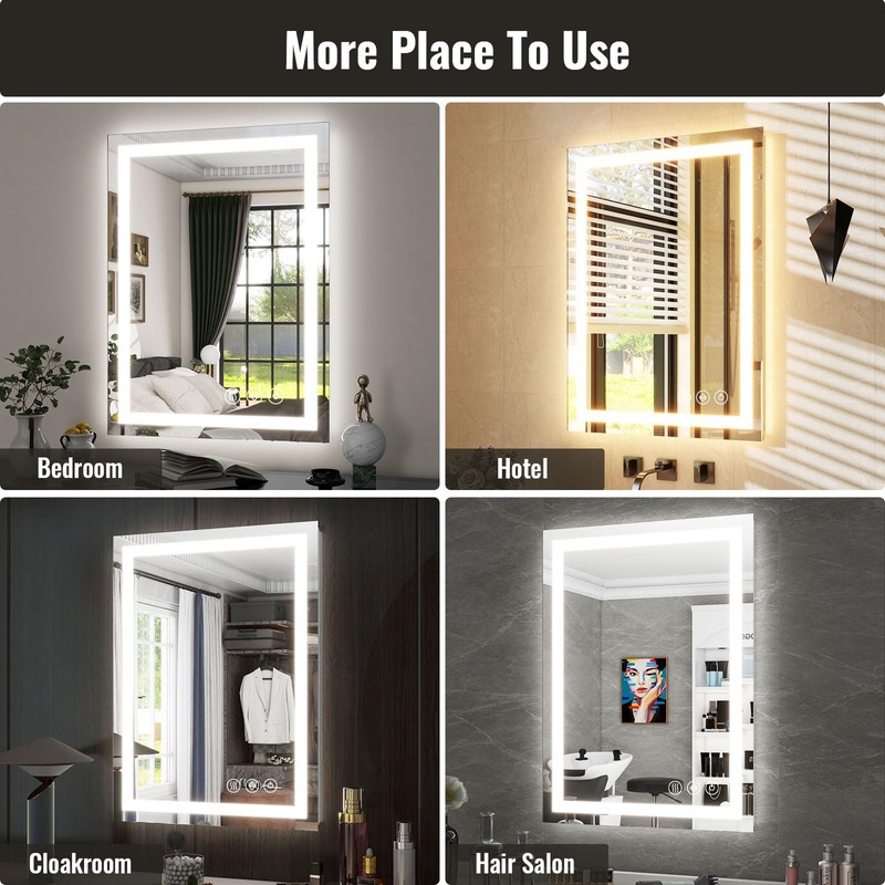 Easly 24x32 Inch LED Bathroom Mirror with Anti-Fog & Memory
