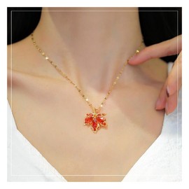 fdsmall Maple Leaf Pendant Necklace for Women Sparkling Cubic Zirconia Fall Leaves Necklace Exquisite Thanksgiving Christmas Anniversary Valentines Jewelry Gifts, One Size, Metal, No Gemstone