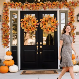 Zhemobang Zhemobang 60 Inch Fall Garland (5 Ft) with Sunflowers and Pumpkins, Artificial Autumn Harvest Garland with Maple Leaves & Berries for Mantel Thanksgiving Home Decor Indoor Outdoor