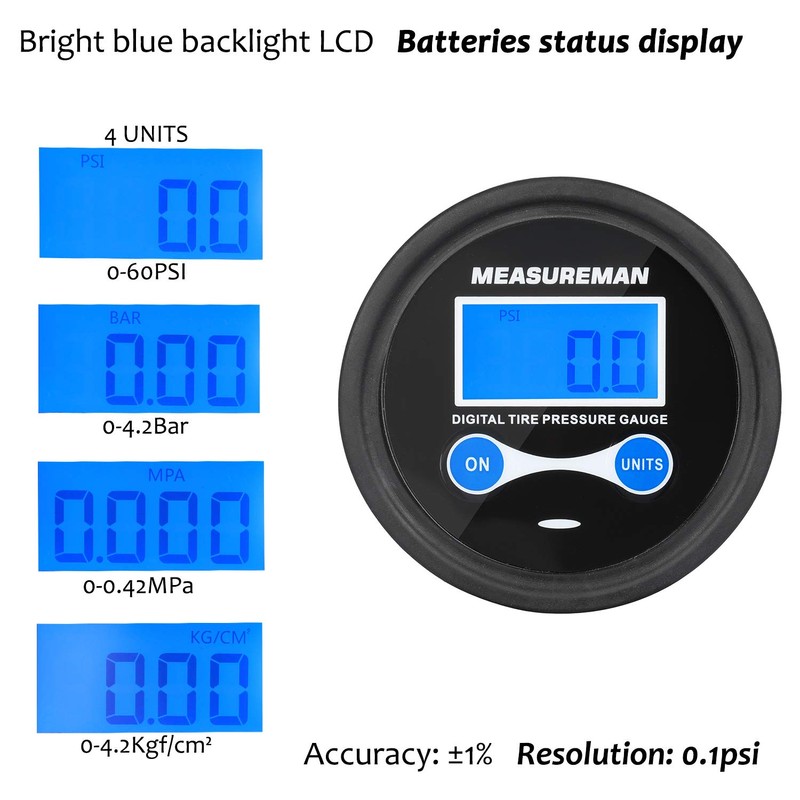 MEASUREMAN 2-1/2" Dial Size Digital Air Pressure Gauge with 1/4''
