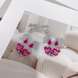 Acrylic Glitter Rabbit Clip on Earrings for Women Cute Pink Funny Bunny Dangle Drop Non Pierced Ears Statement Dangling Hypoallergenic Accessories Costume Easter Holiday Party Festive Jewelry