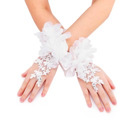 Urieo Rhinestone Fingerless Gloves Flower Bridal Glove Crystal Tea Party Wedding Gloves for women