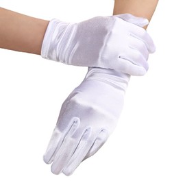 Lansonee 1 Pair Short Satin Gloves Women's Gown Gloves Vintage Opera Wedding Banquet Dress Glove for Party Dance-White