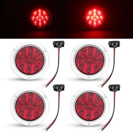 TMH 4 Pcs 4 Inch Red LED F3 Piranha Round Trailer Tail Lights 12 Diodes Super Bright Sealed Surface Mount for Truck Cabin Bus RV Tow Dump Heavy Duty 12V DC with Chrome Bezel GAC12