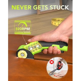 MAKEASY Cardboard Cutter, Rechargeable Electric Scissors, Box Cutter with a Replacement Blade, Rotary Cutter for Fabric, Carpet, Plastic and Leather, 3.6V, 1500mAh, 320RPM