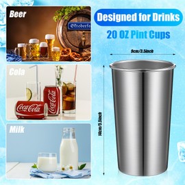 Bokon 12 Pack 20 oz Stainless Steel Cups Metal Cups Shatterproof Stacking Beer Pint Cups for International Coffee Day Bar Camping Restaurant Adults Travel Outdoor