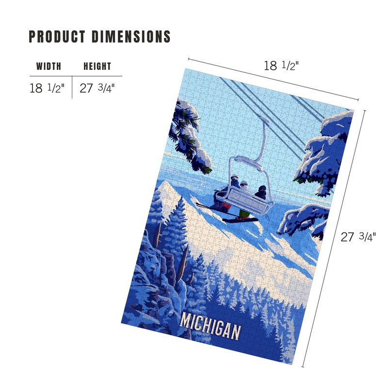 Lantern Press Michigan, Ski Lift Above The Trees, 1000 Piece
