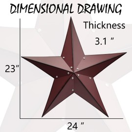 Qobumy 24" Rustic Metal Large Barn Star Wall Decor-Handmade Red Barn Star Indoor or Outdoor Decoration,Star for Outside Texas Stars Art Vintage Western Country Home Farmhouse Wall Art Décor.