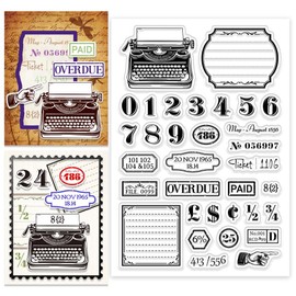 CHGCRAFT Vintage Typewriter Numbers Tags Clear Stamp Custom Silicone Clear Stamps for DIY Scrapbooking Photo Album Decorative Cards Making, Number, 6.3X 4.33x 0.12inch