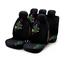 Bottari 29012 Sitzbezüge My Flower Swivel mit Grünen/Violetten Blumen, 9 Teile, Schwarz