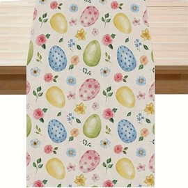 Easter Table Runner Flowers Leaves Eggs Easter Runner for Table, Seasonal Spring Summer Holiday Kitchen Dining Table Decoration for Indoor Outdoor Home Party Decor 13x72 Inch ZQ001