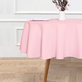 sancua Round Tablecloth - 60 Inch - Water Resistant Spill Proof Washable Polyester Table Cloth Decorative Fabric Table Cover for Dining Table, Buffet Parties and Camping, Pink