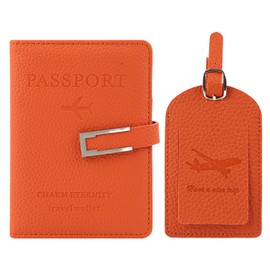 Greyoe Passport Holder, Passport Organiser, Passport Cover, Anti-Magnetic PU Leather Passport Cover + Suitcase Tag, Unisex Travel Accessories for Business and Holiday Travel, orange, Fashion