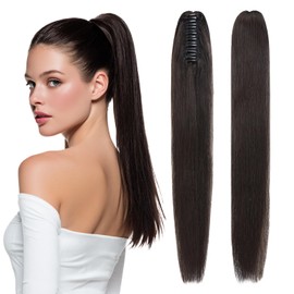 SEGOHAIR Human Hair Claw Clip Ponytail Extension 100% Real Human Hair Clip-In Extensions for Women Long Straight Pony Tails 22 Inches 120g #1B Natural Black