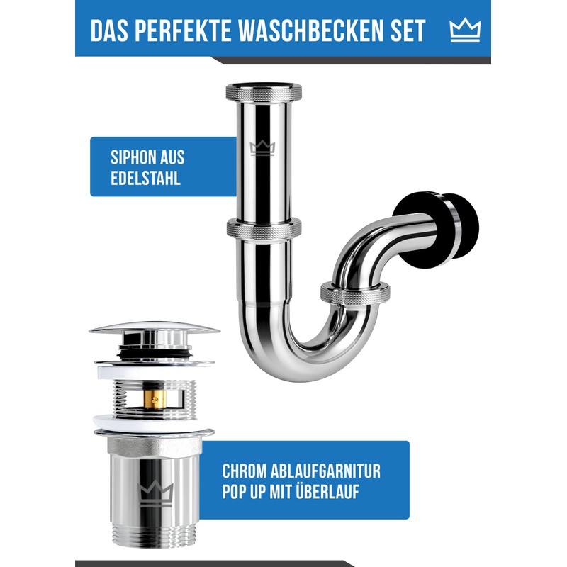 FEINER Sink Drain Fitting with Overflow + Siphon Sink Set