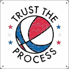 Jitipozy Trust The Process Philadelphia Basketball Retro Graphic Art Board Print Metal Sign 12 x 12 inches Funny for Home Man Cave Garage Wall Decorations
